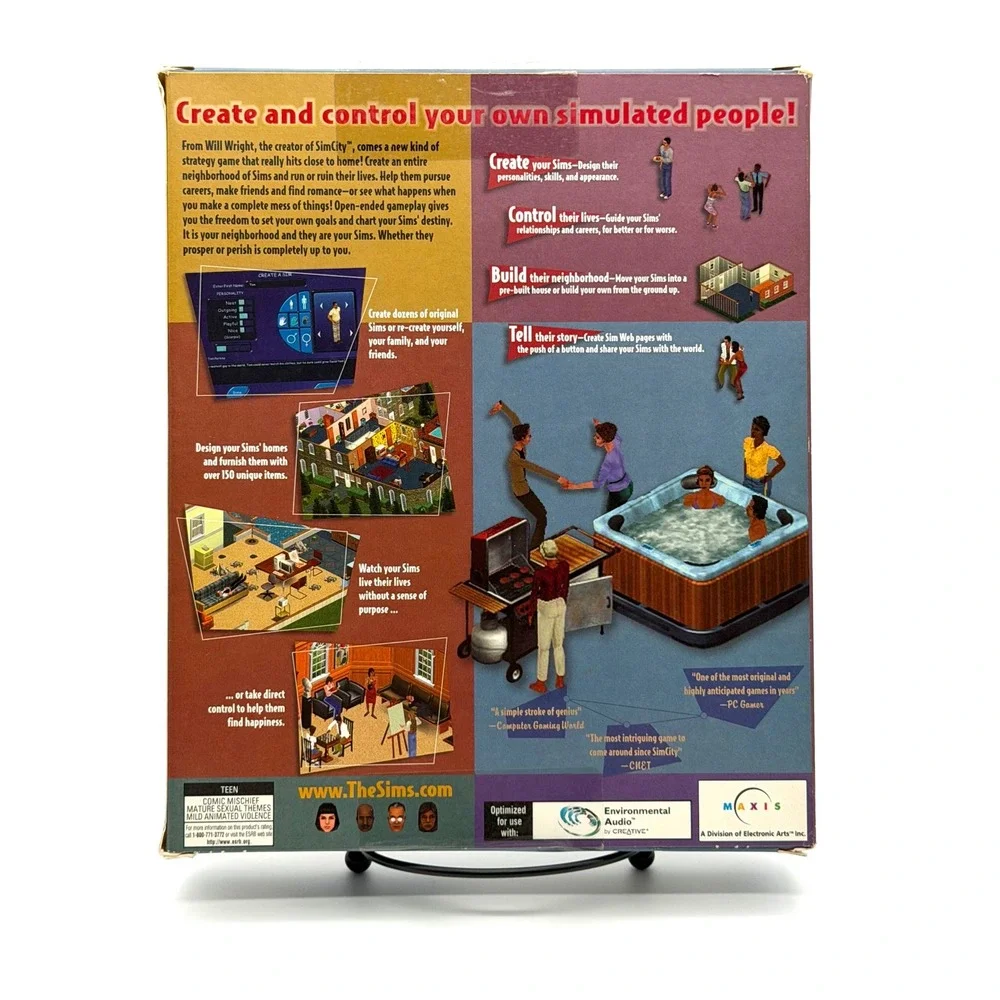 The Sims PC Big Box Game 2000 Maxis EA Complete CIB Manual Reference Card